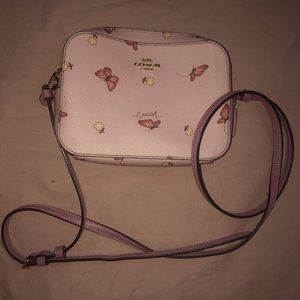 Pink coach floral cross body bag